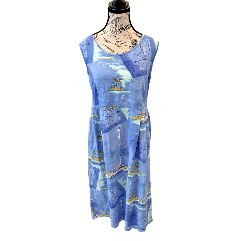 Jams World Vintage Catamaran Print Tank Maxi Dress; Blue; Tropical Beach; Size S